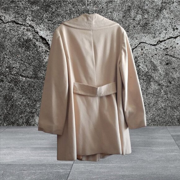 Vintage Mid Century Double Breasted Coat Beige Pea Coat Style USA Union Made L - Picture 2 of 12